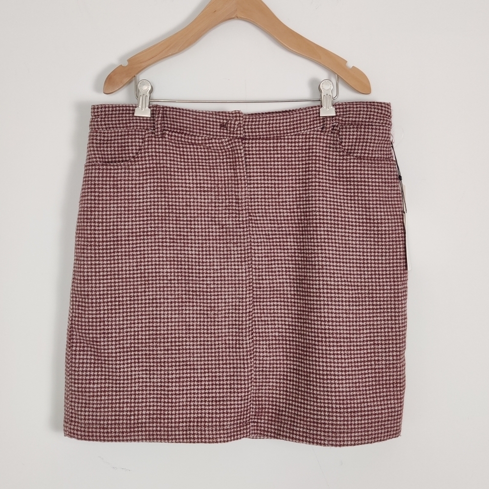 Cupcakes & Cashmere Women's Gingham Wool Blend Mini Skirt Size 10 Burgundy NEW